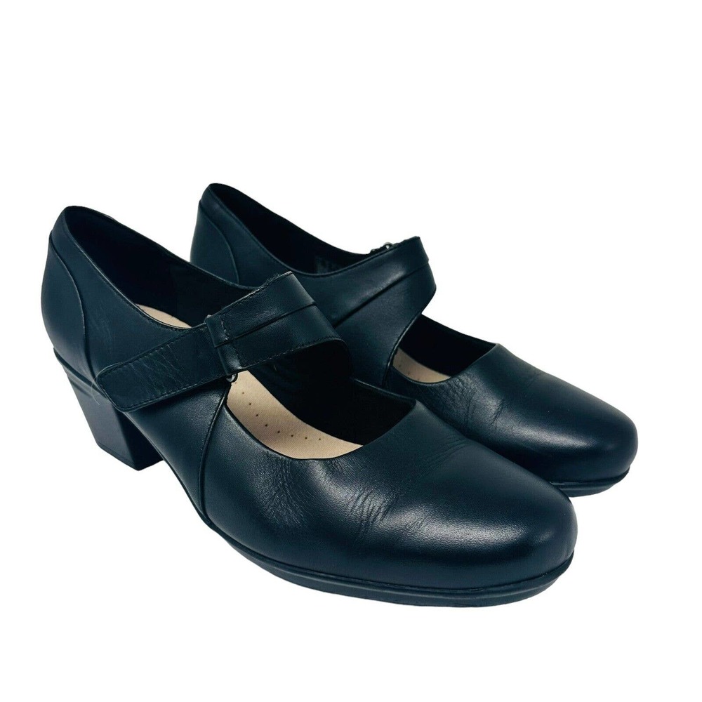 Clarks Womans Sz 10 Wide Black Pump Mary Jane Heels Comfort